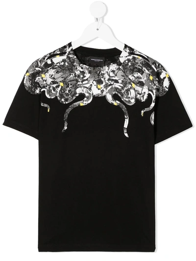 Marcelo Burlon County Of Milan Teen Camouflage Snake-print Cotton T-shirt In Nero