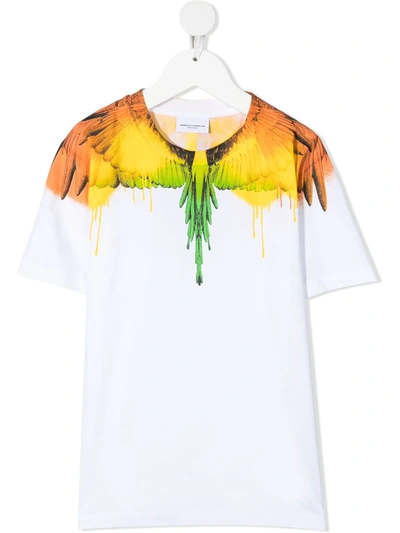 Marcelo Burlon County Of Milan Kids' 羽翼印花棉质平纹针织t恤 In White