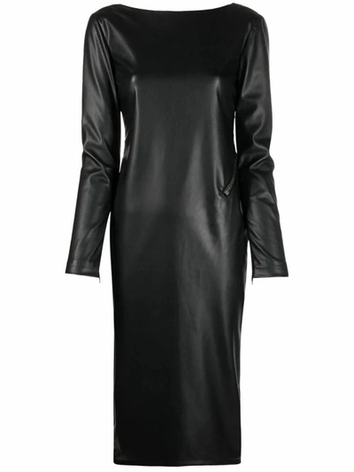 Tom Ford Faux-leather Open-back Fitted Midi Dress In Black