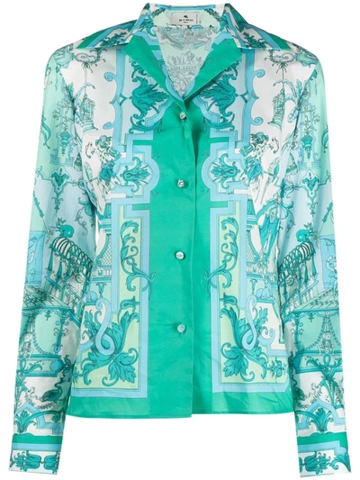 Etro Printed Cotton-blend Poplin Shirt In Turquoise