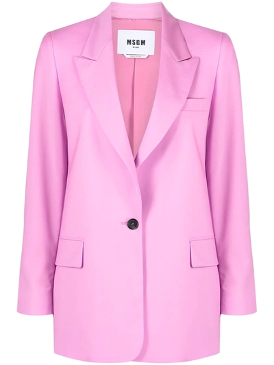 Msgm Single-breasted Wool Blazer In Pink