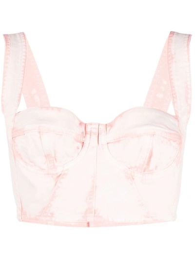 Alberta Ferretti Tie Dye Cotton Denim Bra Top In Pink