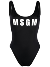 Msgm Pink Swimsuit With Logo In Black