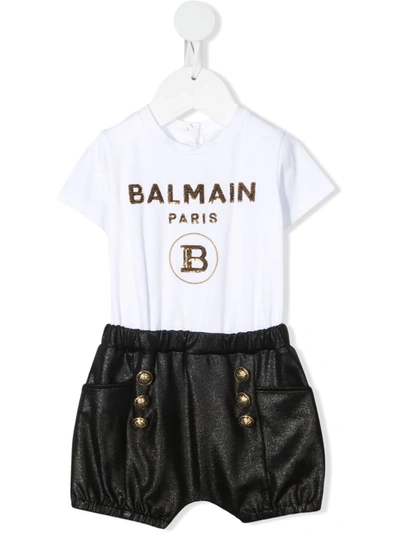 Balmain Multicolor Jumpsuit For Babygirl With Logo In Black