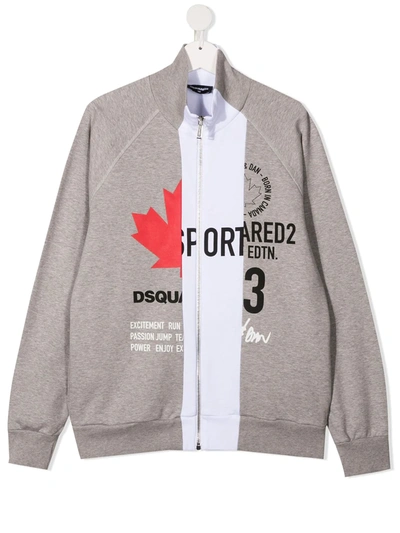Dsquared2 Teen Logo Print Zipped Sweatshirt In Grey