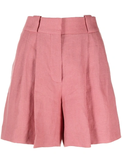 Blazé Milano Midday Sun Cassis Pleated Linen Shorts In Pink