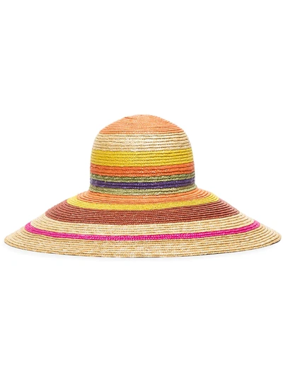 Missoni Striped Wide Brim Straw Hat In Beige,multi