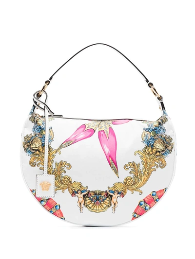 Versace Tresor De La Mer Print Convertible Hobo Bag In White