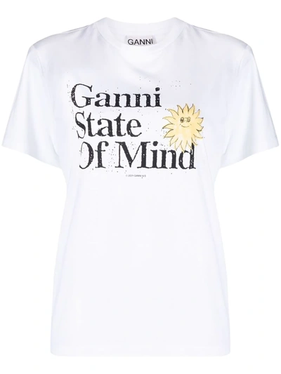 Ganni Printed Organic Cotton-jersey T-shirt In White