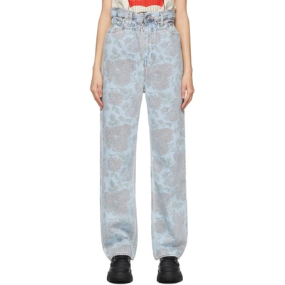 Ganni X Levi's® Floral Print Paperbag Waist Wide Leg Jeans In Multi