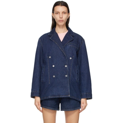 Ganni Navy Levi's Edition Denim Oversized Double-breasted Jacket In Blue