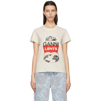 Ganni Off-white Levi's Edition Logo T-shirt In Neutrals