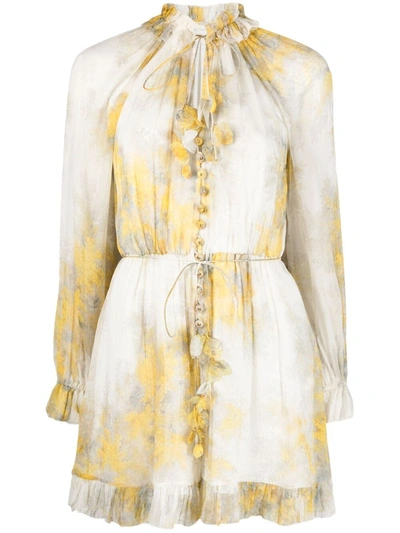 Zimmermann “botanica Wattle”印花雪纺连身裤 In White,yellow