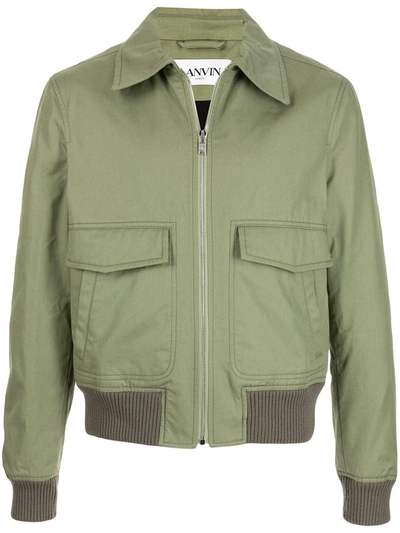 Lanvin Zip-up Cotton Gabardine Bomber Jacket In Green