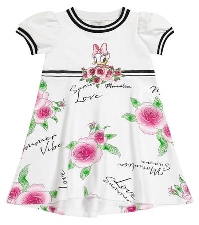 Monnalisa Kids' X Disney® Floral Cotton-blend Dress In Bianco