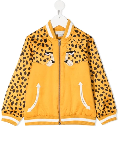 Stella Mccartney Kids' Satin Bomber Jacket W/ Cheetah Patch In Orange