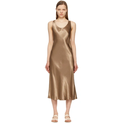 Max Mara Long Sleeveless Satin Dress In Brown