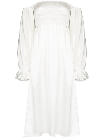 Sleeper "atlanta" Off-the-shoulder Silk Dress In White
