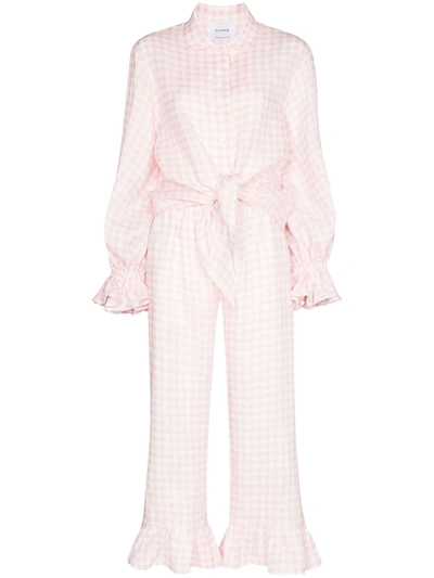 Sleeper Rumba Gingham Linen Lounge Suit In White,pink