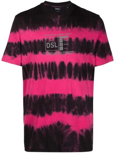 Diesel T-shirt In Cotton With Tie Dye Print And Logo In Fuchsia