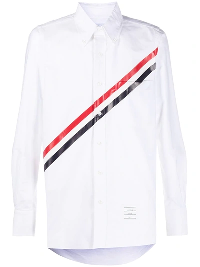 Thom Browne “rwb”印花条纹棉质牛津布衬衫 In White