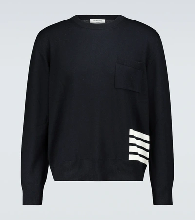 Thom Browne Four-bar Patch-pocket Wool Sweater In Blue