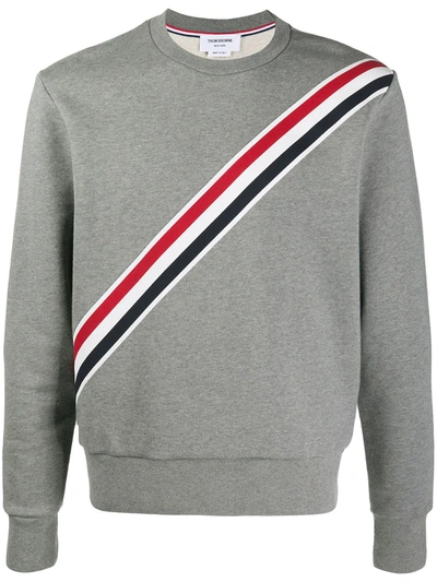 Thom Browne Printed Rwb Stripe Cotton Sweatshirt In Grey