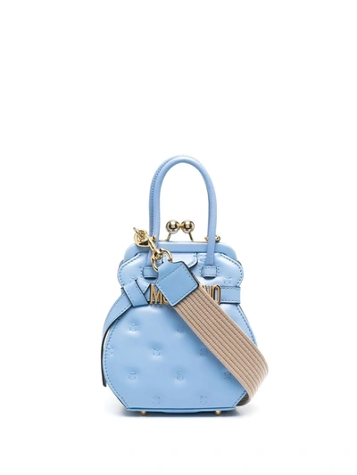 Moschino Lettering Quilted Leather Shoulder Bag In Blue