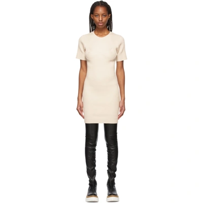 Stella Mccartney Cotton-blend Rib-knit Short-sleeve Mini Dress In 9561 Oat