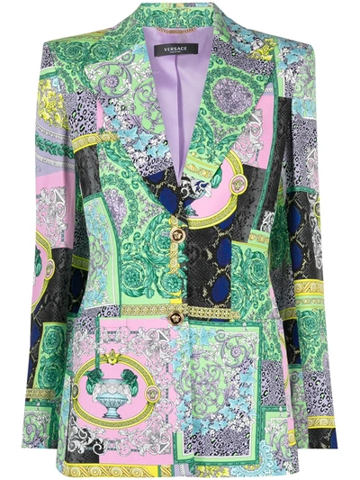 Versace Patchwork Print Viscose Cady Jacket In Multi