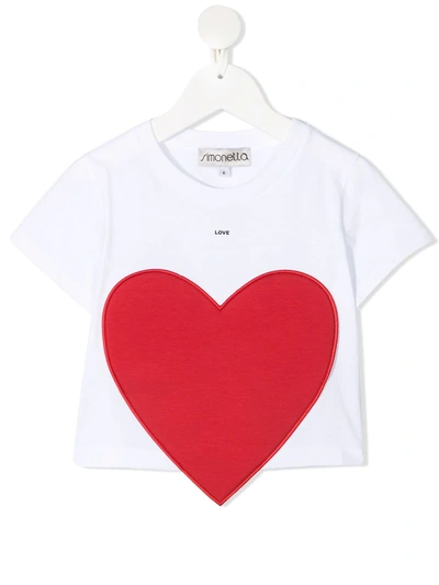 Simonetta Kids' Heart-print Short-sleeved T-shirt In White