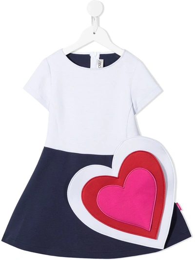 Simonetta Kids' Jersey Double Stretch Dress W/ Heart In White,navy