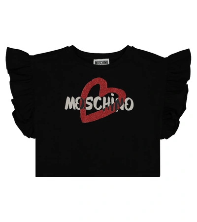 Moschino Kids' Ruffle-sleeve Logo Print T-shirt In Black