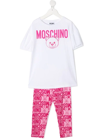 Moschino Kids' Logo Stretch-cotton T-shirt And Leggings Set In White