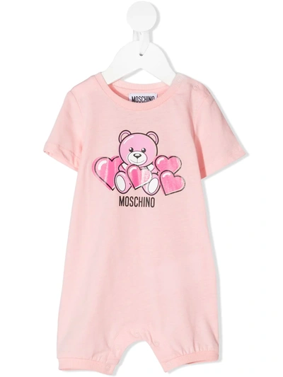 Moschino Teddy Shortsleeved Cotton Babygrow In Pink