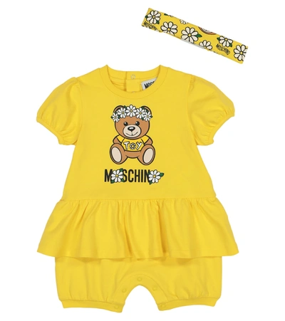 Moschino Baby Stretch-cotton Bodysuit And Headband Set In Yellow