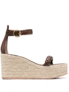 Gianvito Rossi 85mm Leather Espadrille Wedges In Brown