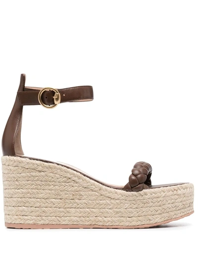 Gianvito Rossi 85mm Leather Espadrille Wedges In Brown