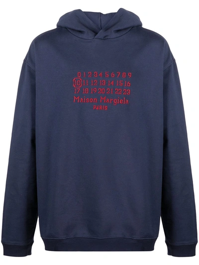 Maison Margiela Logo Embroidery Cotton Sweatshirt Hoodie In Dark Blue