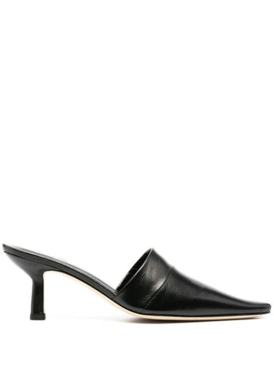 By Far 65mm Cynthia Creased Leather Mules In Black Bl