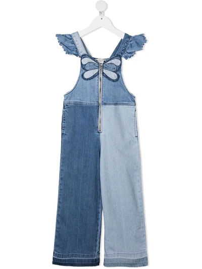 Stella Mccartney Butterfly-embroidered Denim Jumpsuit In Light Wash