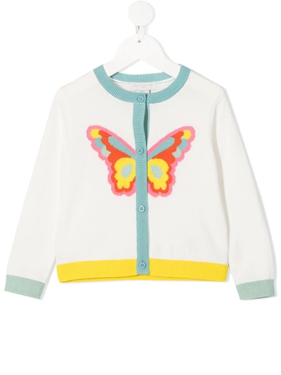 Stella Mccartney Teen Butterfly-intarsia Organic-cotton Cardigan In White