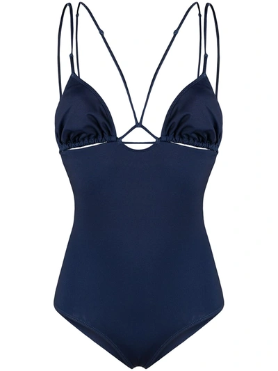 Jacquemus Deep V Neckline One Piece Swimsuit In Navy