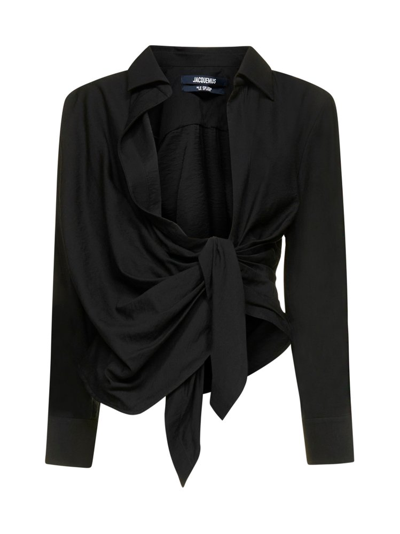 Jacquemus Spread-collar Tie-fastening Top In Black