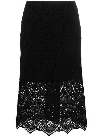 Ermanno Scervino Embroidered Macramé Knee Length Skirt In Black