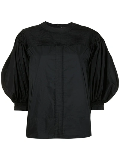 Jil Sander Cotton Cropped Top W/ Puff Sleeves In Black