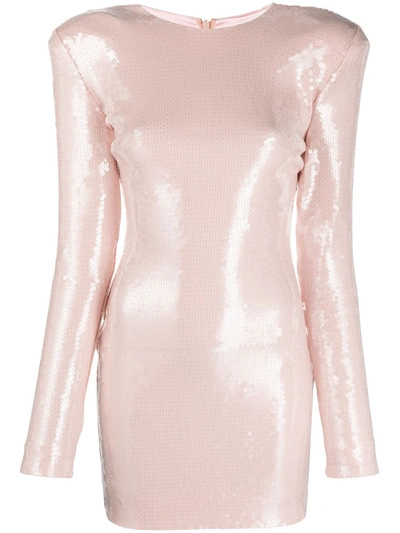 Alexandre Vauthier Padded-shoulder Sequinned-jersey Mini Dress In Light Pink