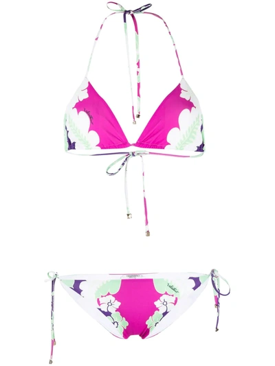 Valentino Floral-print Bikini Set In Amethyst/multicolor