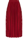 Valentino Red Pleated Lace-trimmed Jersey Midi Skirt
