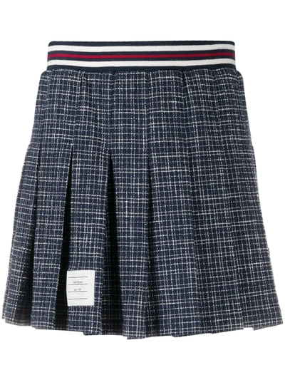 Thom Browne Pleated Check Cotton-blend Tweed Mini Skirt In Blue